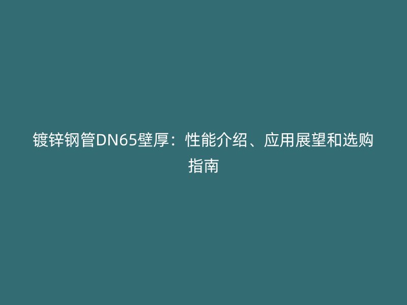 鍍鋅鋼管DN65壁厚：性能介紹、應(yīng)用展望和選購指南